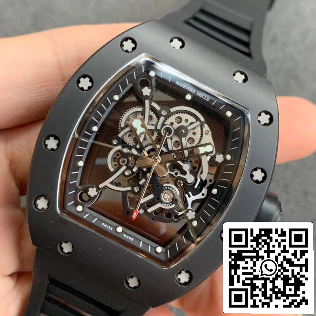 Richard Mille RM055 1:1 Best Edition KV Fabbrica V2 Black Ceramic Rubber cinto