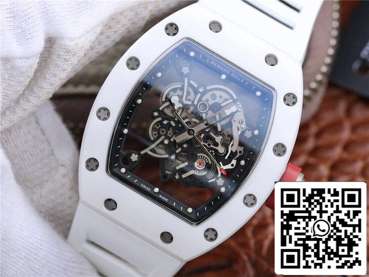 Richard Mille RM055 1:1 Best Edition KV Fabbrica Ceramic White Rubber Cinturino
