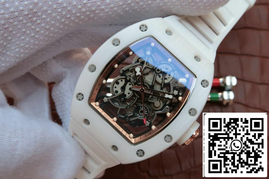 Richard Mille RM055 1:1 Best Edition KV Fabbrica Cinturón de caucho cerámico blanco