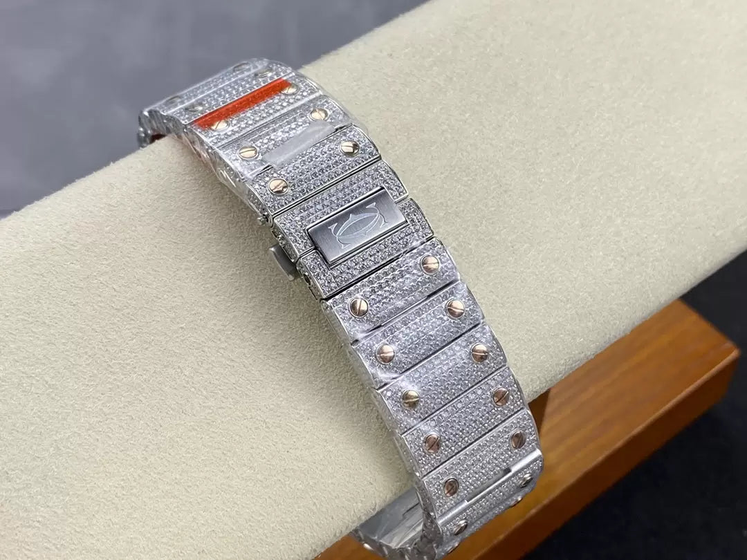 Santos De Cartier Diamond Watches quadrante bianco 1:1 edizione migliore AMG Fabbrica Swarovski Stone