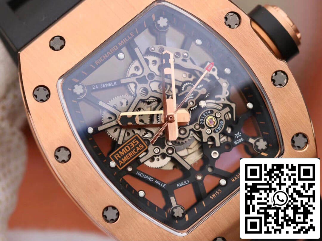 Richard Mille RM035 Americas KV Fabbrica 1:1 Best Edition Rose Gold Black cinturino