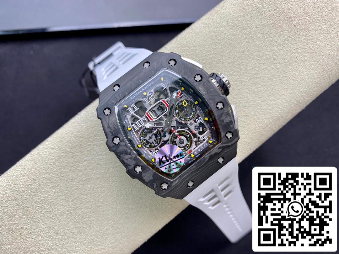 Richard Mille RM011-03 1:1 Best Edition KV Fabbrica Carbon Fiber White cinturino