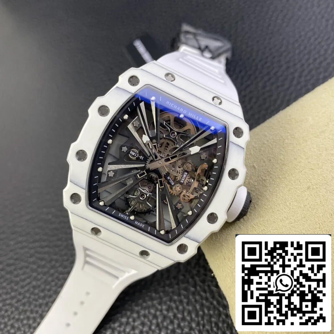 Richard Mille RM12-01 Tourbillon 1:1 Best Edition RM Fabbrica White Rubber cinturino