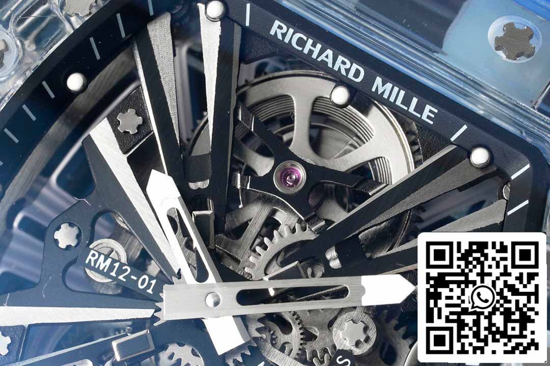 Richard Mille RM12-01 1:1 Best Edition RM Fabbrica Tourbillon Transparent Version Blue cinturino