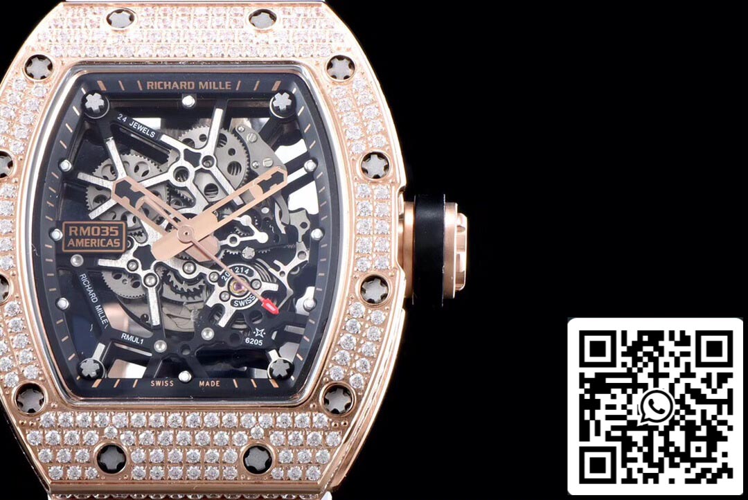 Richard Mille RM035 Americas 1:1 Best Edition KV Fabbrica Rose Gold Diamond Case