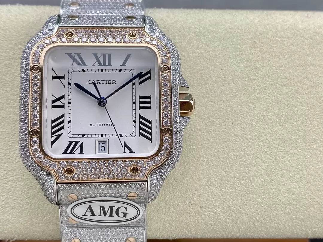 Santos De Cartier Diamond Watches quadrante bianco 1:1 edizione migliore AMG Fabbrica Swarovski Stone