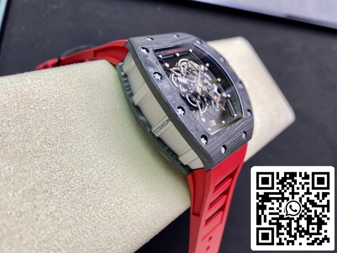 Richard Mille RM055 1:1 Best Edition KV Fabbrica V2 Fibra de Carbono Vermelho Cinturino