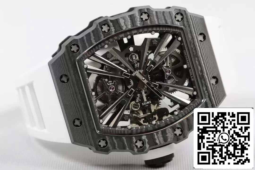 Richard Mille RM12-01 Tourbillon 1:1 Best Edition RM Fabrica Fibra de Carbono Branco Cinturino