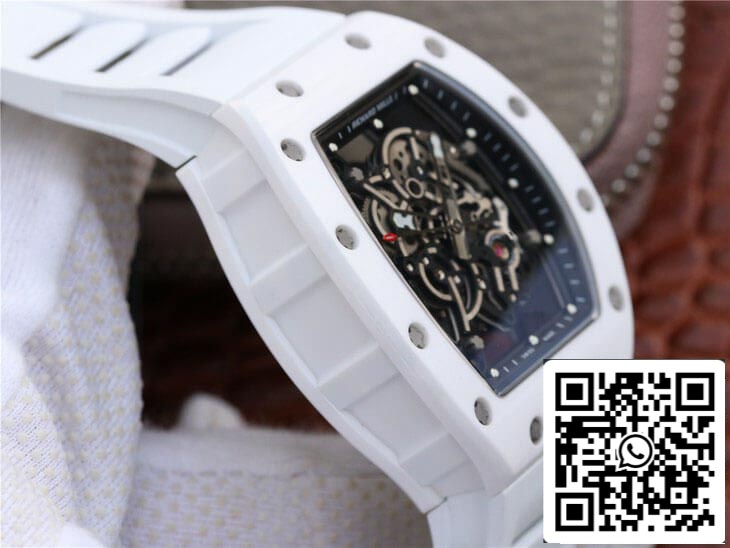 Richard Mille RM055 1:1 Best Edition KV Fabbrica Ceramic White Rubber Cinturino