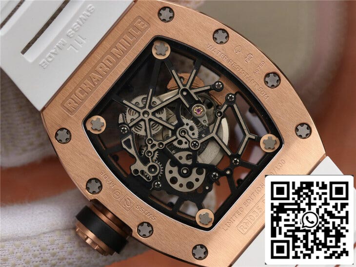 Richard Mille RM035 Americas KV Fabbrica 1:1 Best Edition Rose Gold White cinturino