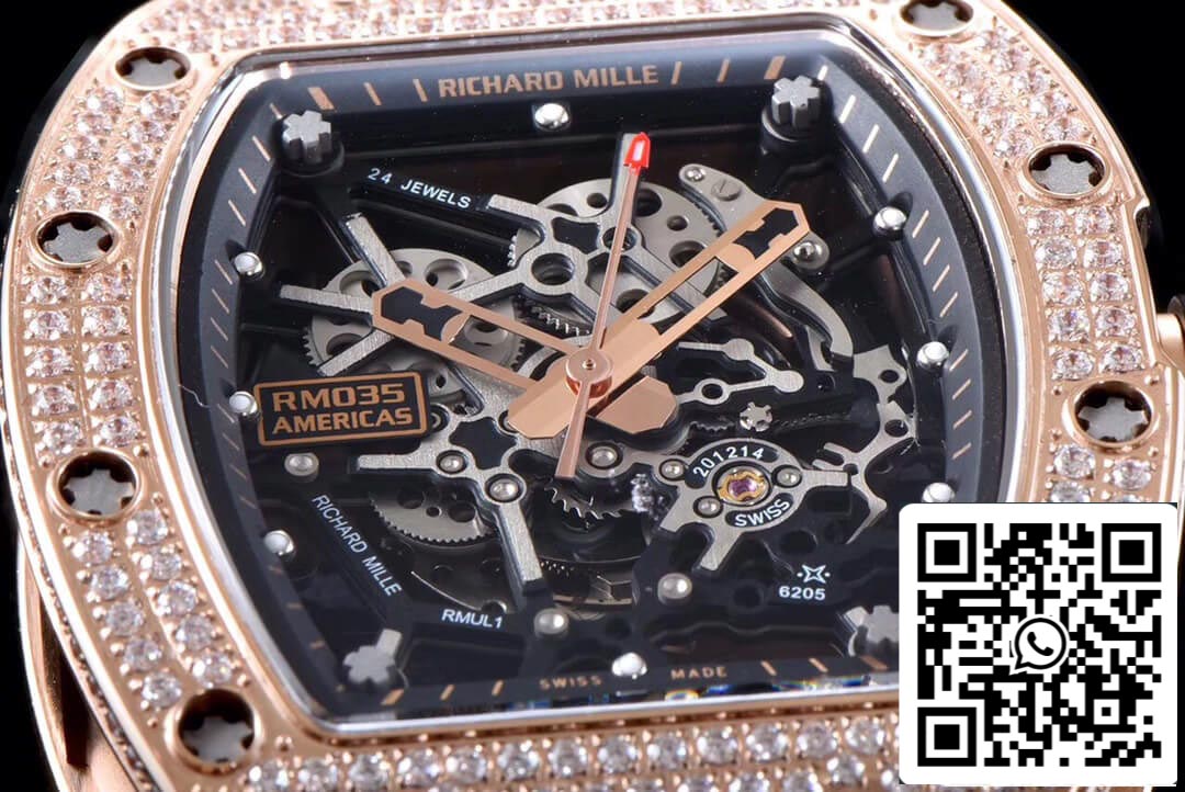 Richard Mille RM035 Americas 1:1 Best Edition KV Fabbrica Rose Gold Diamond Case