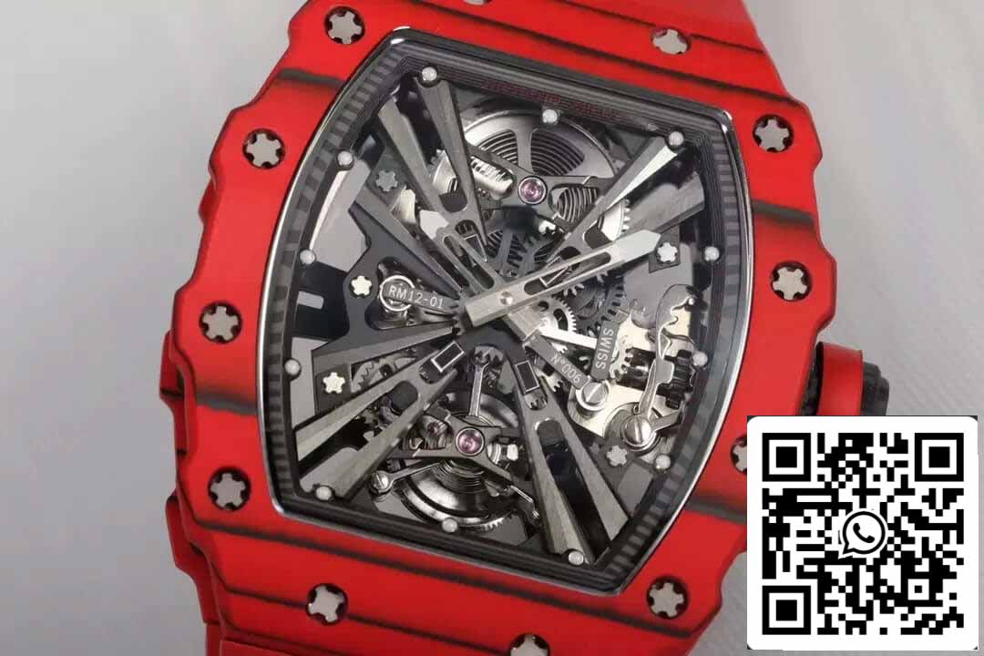 Richard Mille RM12-01 Tourbillon 1:1 Best Edition RM Fabbrica Caja roja Cinturón de caucho negro
