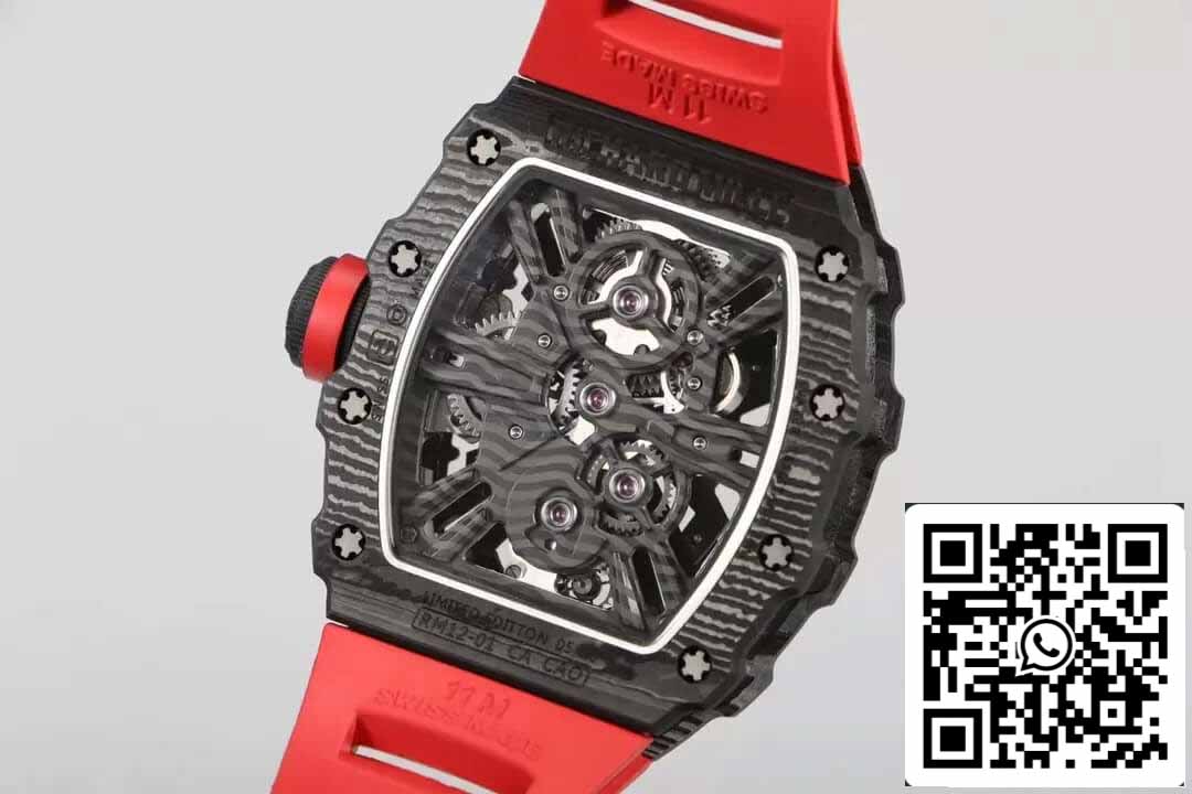 Richard Mille RM12-01 Tourbillon 1:1 Best Edition RM Fabbrica Carbon Fiber Skeleton Dial