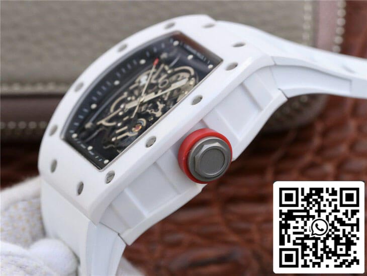 Richard Mille RM055 1:1 Best Edition KV Fabbrica Ceramic White Rubber Cinturino