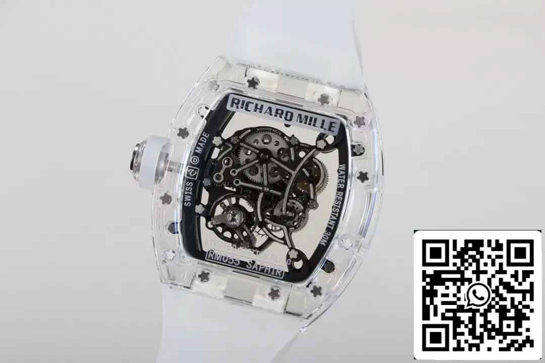 Réplica Richard Mille RM055 Melhor Edição RM Fabbrica Mostrador Esqueleto Transparente