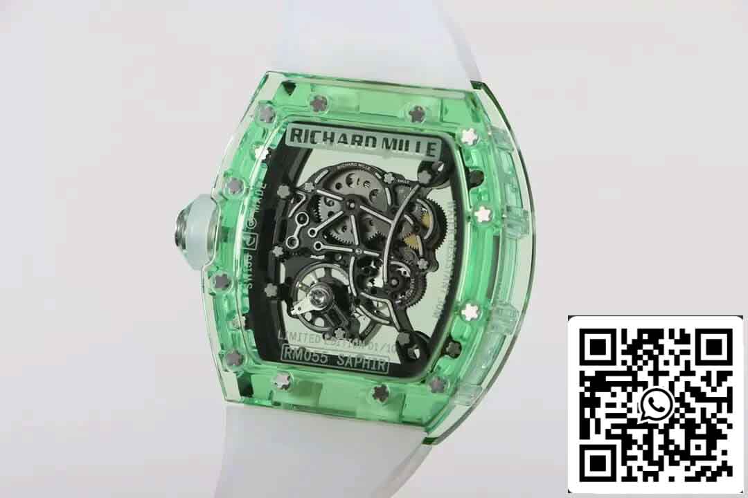 Réplica Richard Mille RM055 Melhor Edição 1:1 RM Fabbrica Mostrador Esqueleto Verde