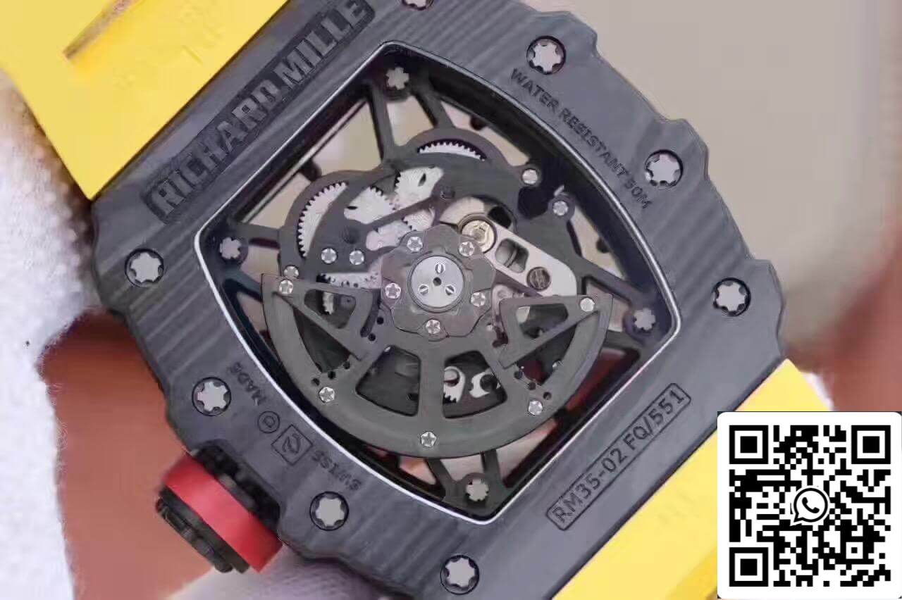 Richard Mille RM35-02 KV Fabbrica 1:1 Best Edition Swiss ETA8215 Yellow Rubber cinturino
