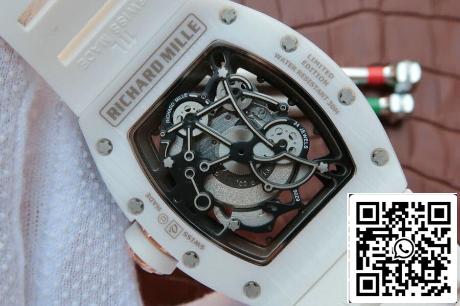 Richard Mille RM055 1:1 Best Edition KV Fabbrica Cinturón de caucho cerámico blanco