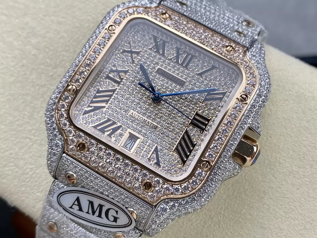 Santos De Cartier Diamond Watches Rosa Oro quadrante 1:1 edizione migliore AMG Fabbrica Swarovski Stone