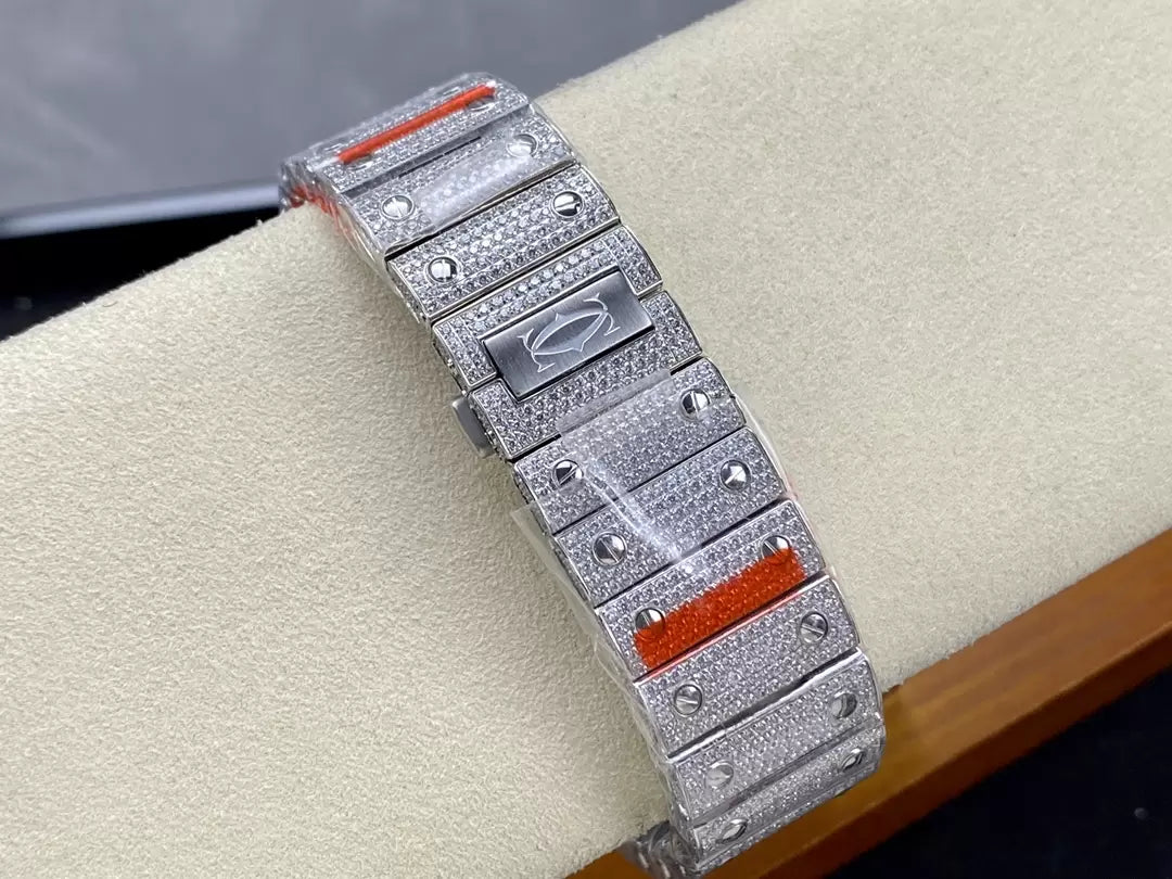 Santos De Cartier Diamond Watches quadrante bianco and Argento 1:1 edizione migliore AMG Fabbrica Swarovski Stone