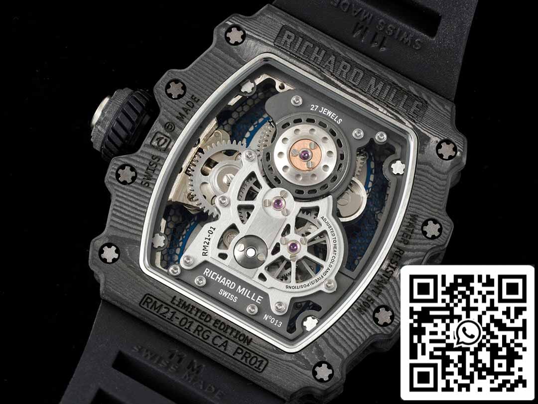 Richard Mille RM21-01 1:1 Best Edition RM Fabbrica Tourbillon Skeleton Dial Black cinturino