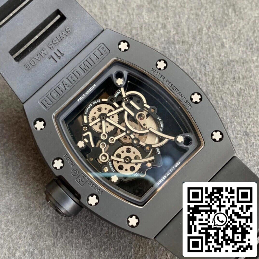Richard Mille RM055 1:1 Best Edition KV Fabbrica V2 Black Ceramic Rubber cinto