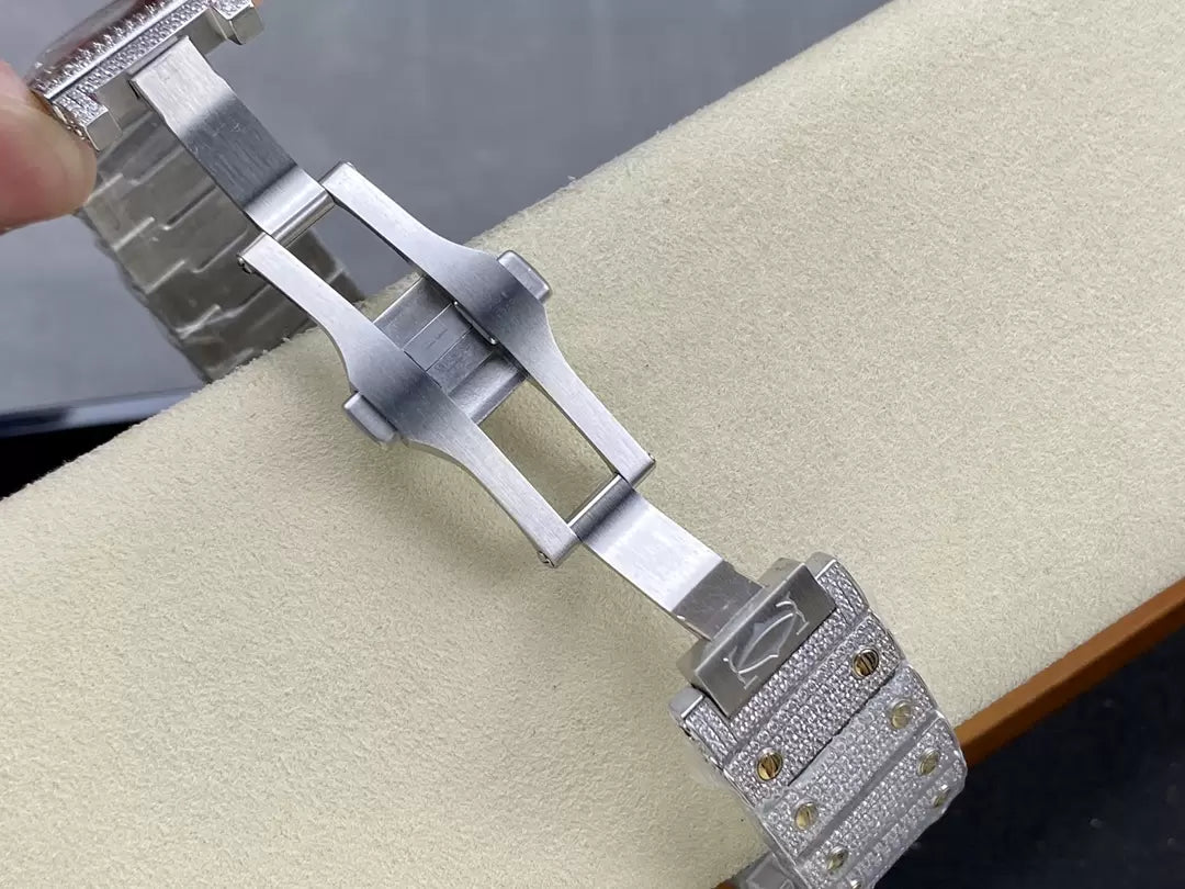 Santos De Cartier Diamond Watches quadrante blu and Oro 1:1 edizione migliore AMG Fabbrica Swarovski Stone