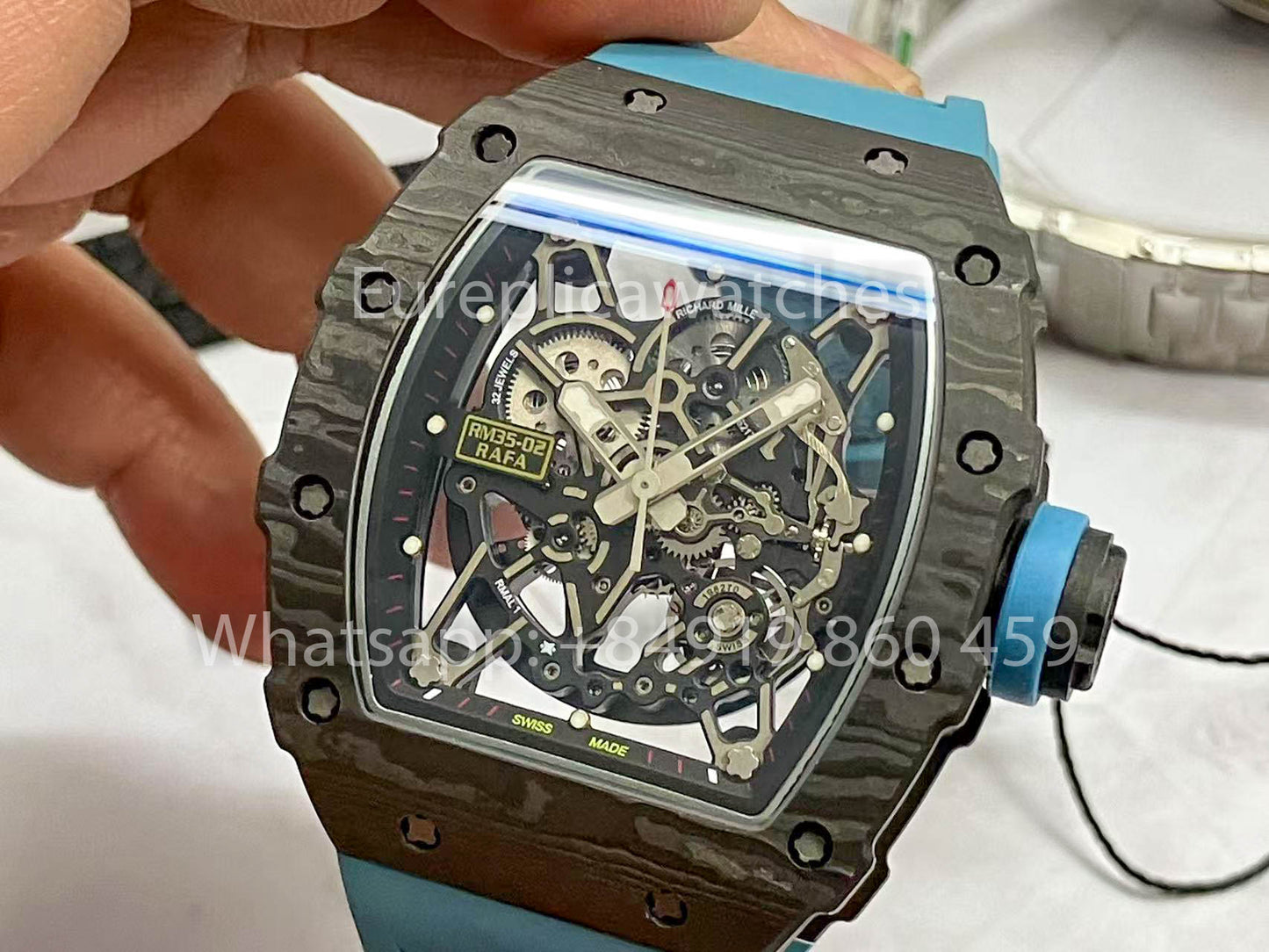Richard Mille RM035-02 1:1 Best Clone R7 Fabbrica NTPT Carbon Case Blue cinturino