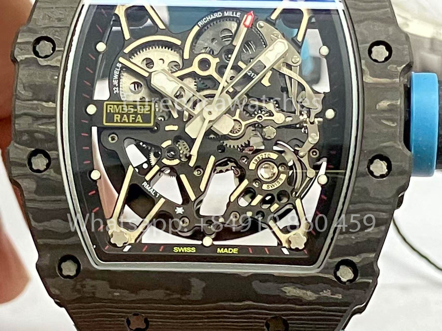 Richard Mille RM035-02 1:1 Best Clone R7 Fabbrica NTPT Carbon Case Blue cinturino