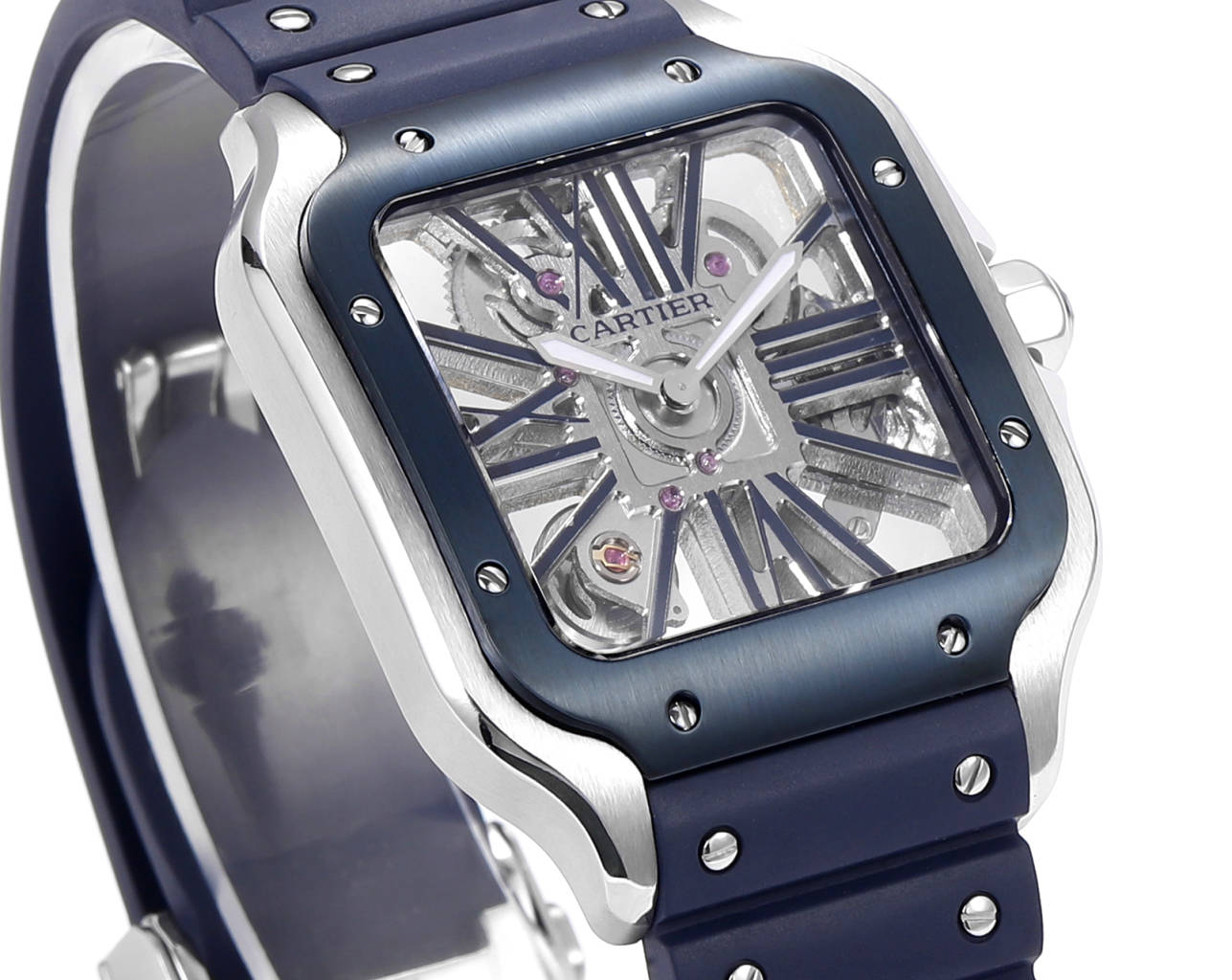 Cartier Santos Skeleton 40 mm WHSA0026 THB Fabbrica 1:1 Best Edition Bisel azul