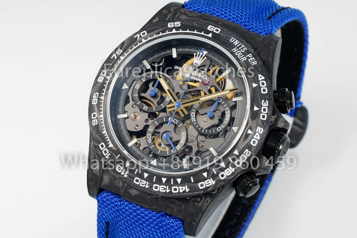 Rolex Daytona scheletrato quadrante Diw Custom NTPT Carbonio Cassa 1:1 Best Clone Blu Velcro cinturino