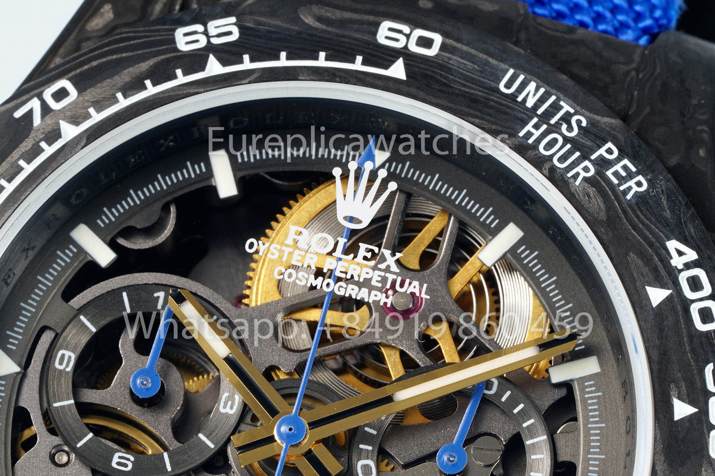 Rolex Daytona scheletrato quadrante Diw Custom NTPT Carbonio Cassa 1:1 Best Clone Blu Velcro cinturino