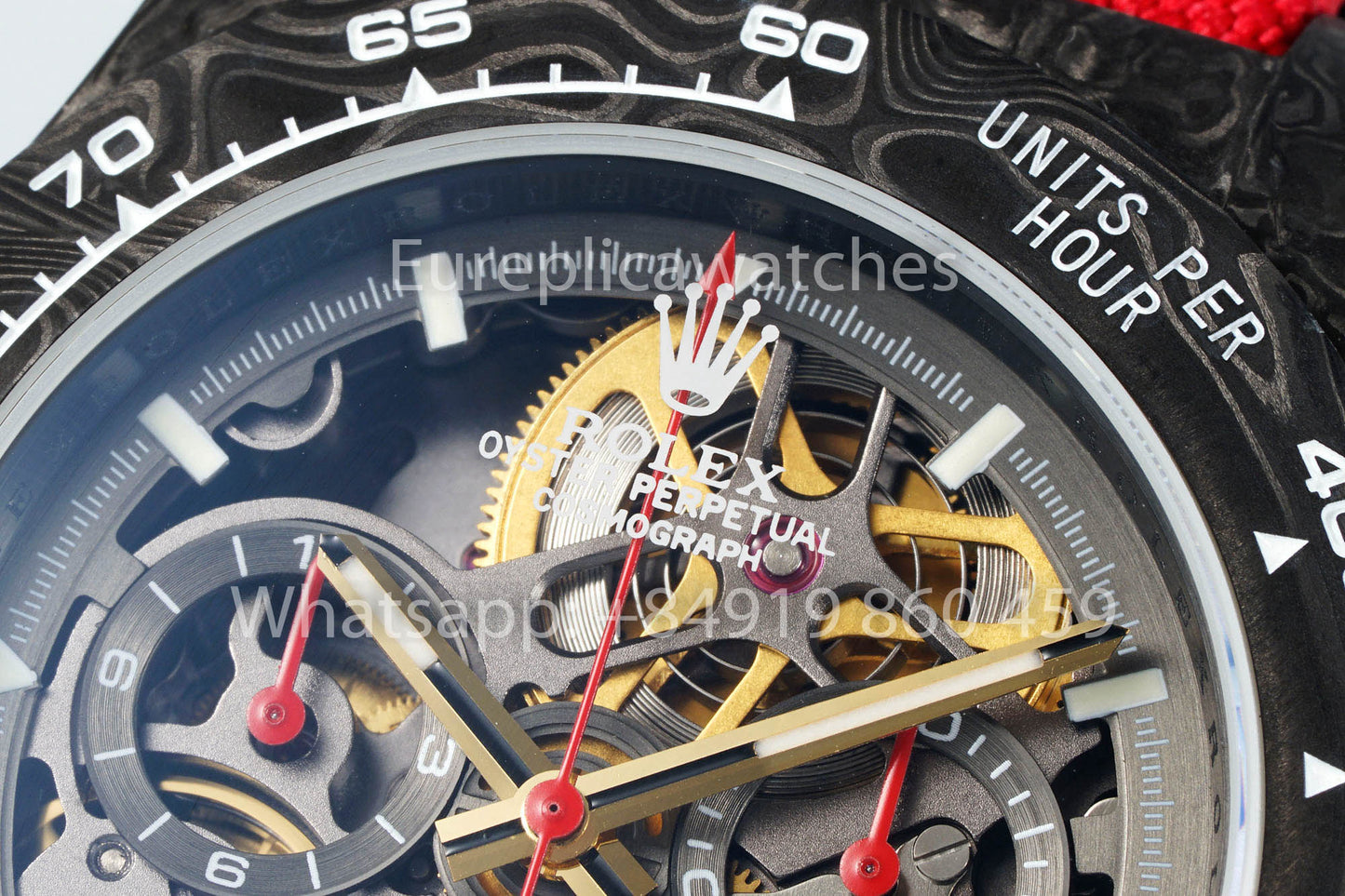 Rolex Daytona scheletrato quadrante Diw Custom NTPT Carbonio Cassa 1:1 Best Clone Red Velcro cinturino