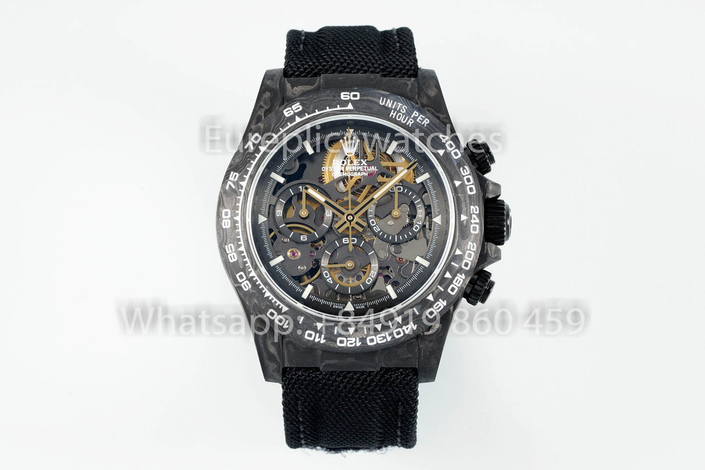 Rolex Daytona scheletrato quadrante Diw Custom NTPT Carbonio Cassa 1:1 Best Clone Nero Velcro cinturino