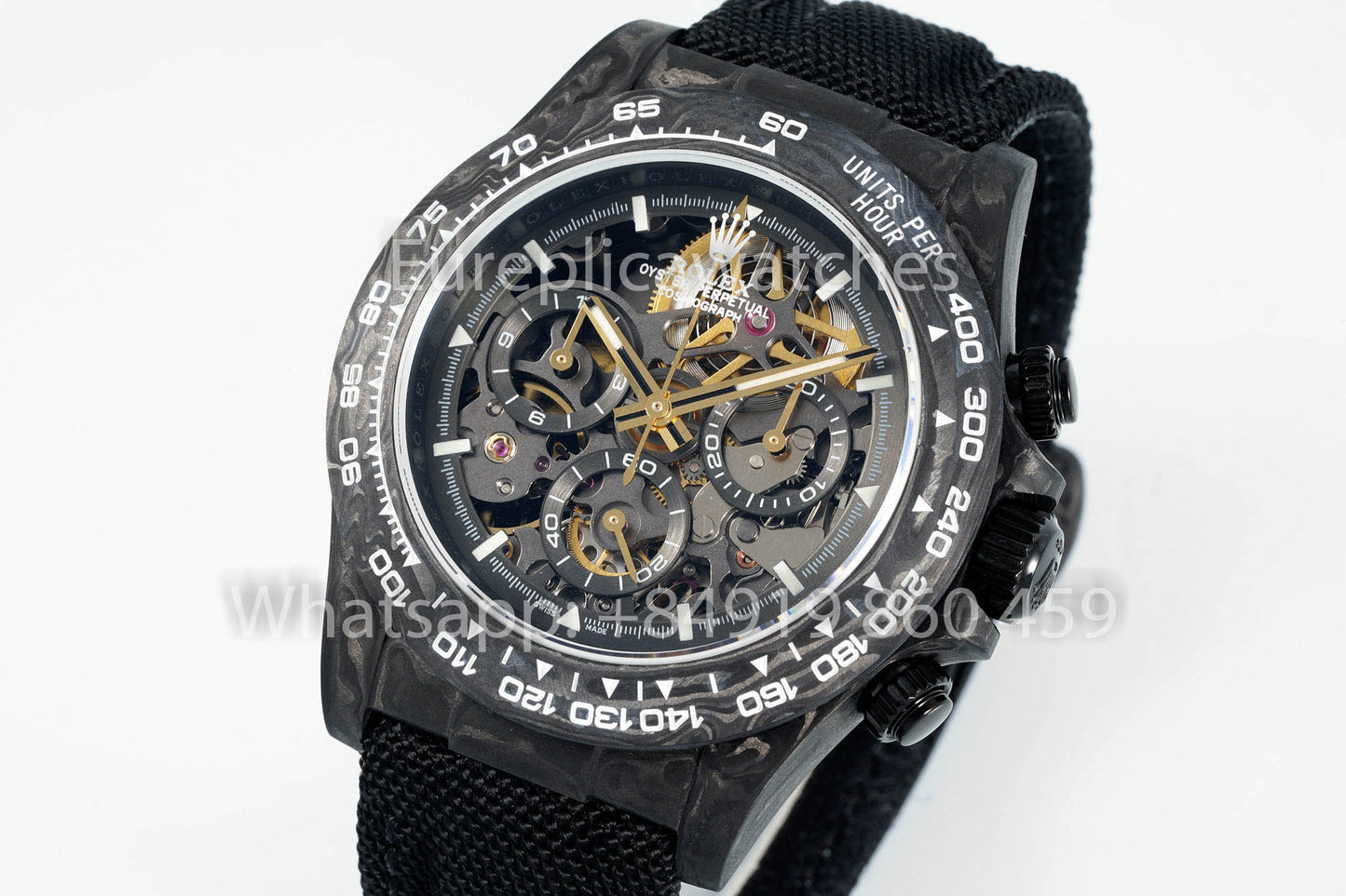 Rolex Daytona scheletrato quadrante Diw Custom NTPT Carbonio Cassa 1:1 Best Clone Nero Velcro cinturino