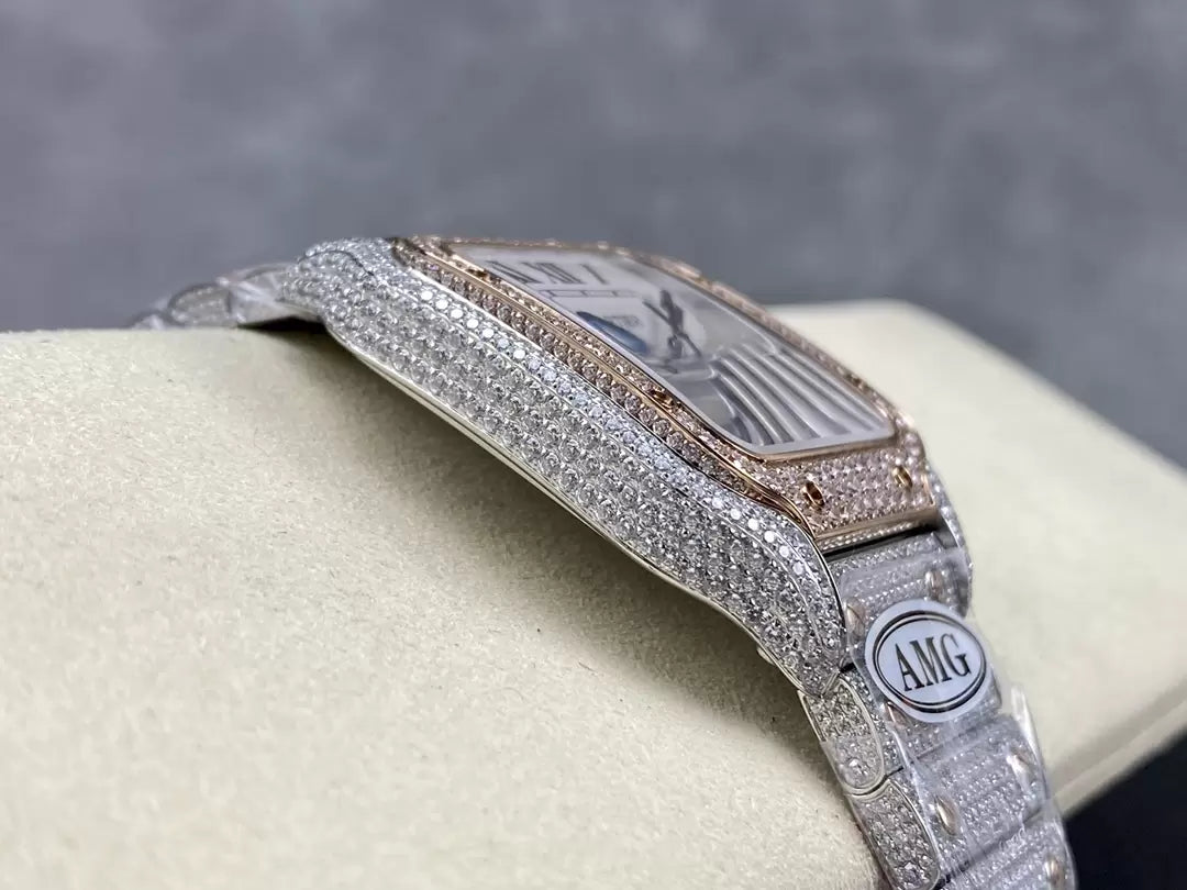 Santos De Cartier Diamond Watches quadrante bianco 1:1 edizione migliore AMG Fabbrica Swarovski Stone