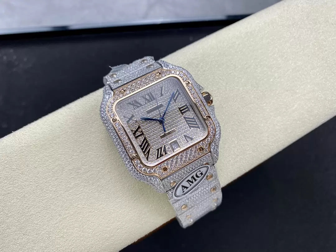 Santos De Cartier Diamond Watches Rosa Oro quadrante 1:1 edizione migliore AMG Fabbrica Swarovski Stone