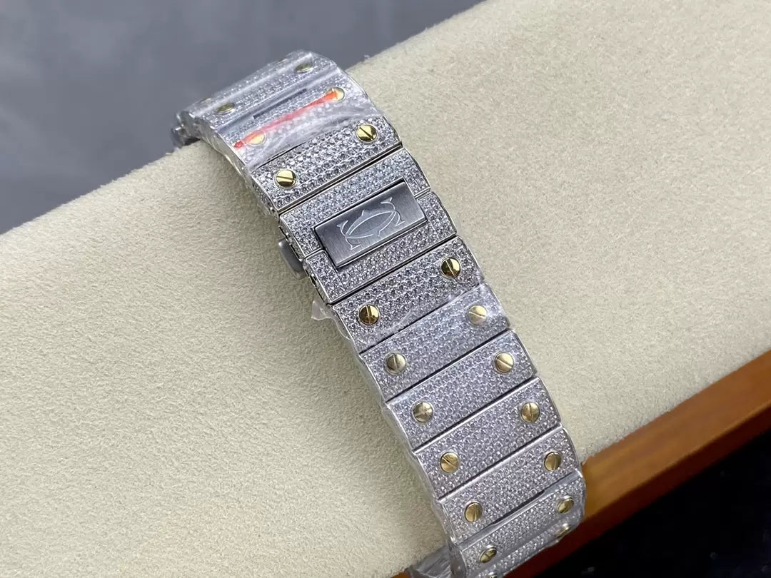 Santos De Cartier Diamond Watches quadrante blu and Oro 1:1 edizione migliore AMG Fabbrica Swarovski Stone