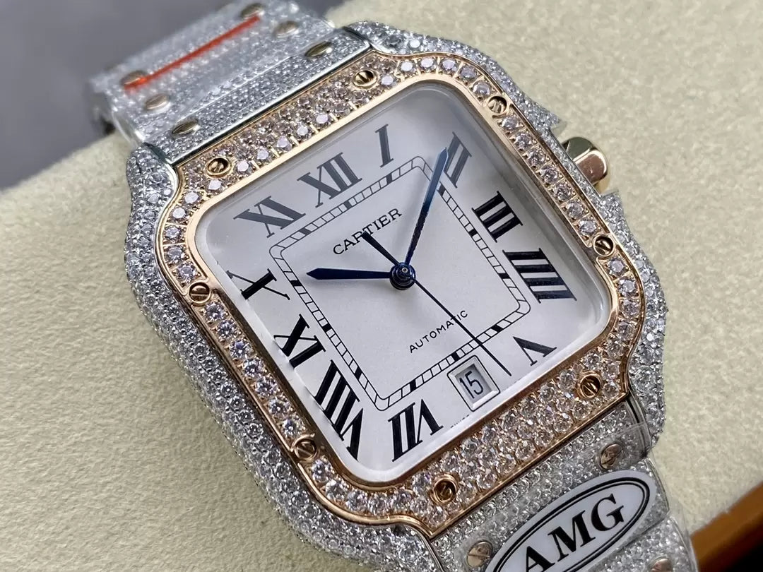 Santos De Cartier Diamond Watches quadrante bianco 1:1 edizione migliore AMG Fabbrica Swarovski Stone