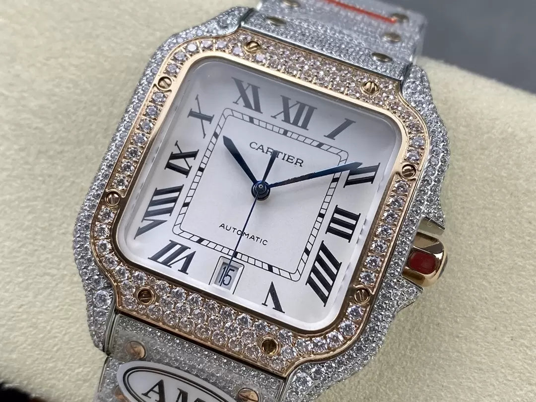 Santos De Cartier Diamond Watches quadrante bianco 1:1 edizione migliore AMG Fabbrica Swarovski Stone
