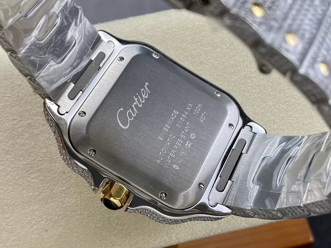 Santos De Cartier Diamond Watches quadrante blu and Oro 1:1 edizione migliore AMG Fabbrica Swarovski Stone