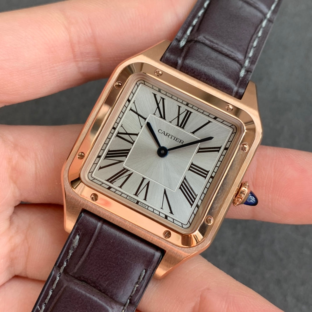 Cartier Santos-Dumont WGSA0022 1:1 edizione melhor F1 Fabbrica quadrante argento Brown cinturino