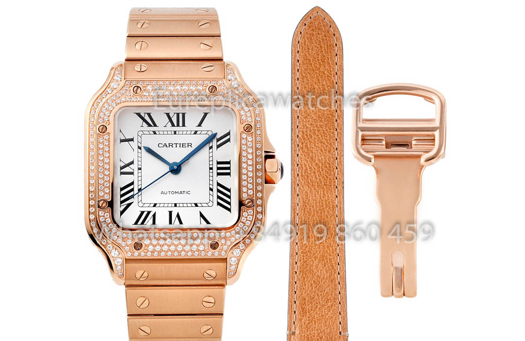 Cartier Santos De Cartier WJSA0009 Watch 1:1 Best Clone 35.1 mm BV Fabbrica Rosa Oro