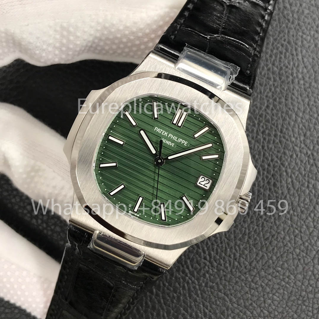 Patek Philippe Nautilus 5711/1A-014 cuadrante verde 1:1 Best Clone 3K Fabbrica Newest Versione Pelle cinturino