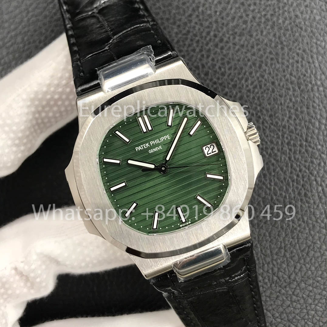 Patek Philippe Nautilus 5711/1A-014 cuadrante verde 1:1 Best Clone 3K Fabbrica Newest Versione Pelle cinturino