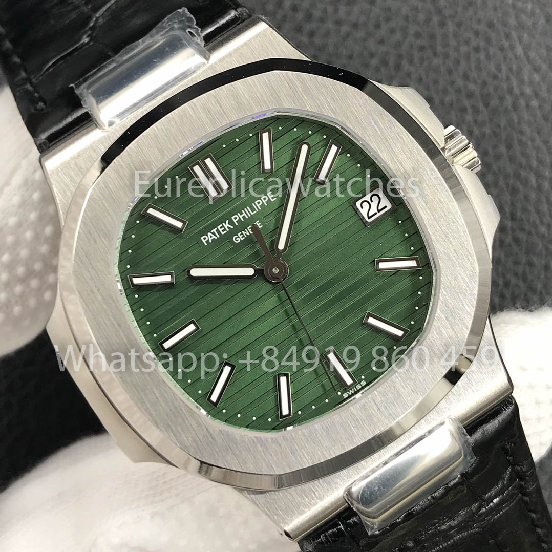 Patek Philippe Nautilus 5711/1A-014 cuadrante verde 1:1 Best Clone 3K Fabbrica Newest Versione Pelle cinturino