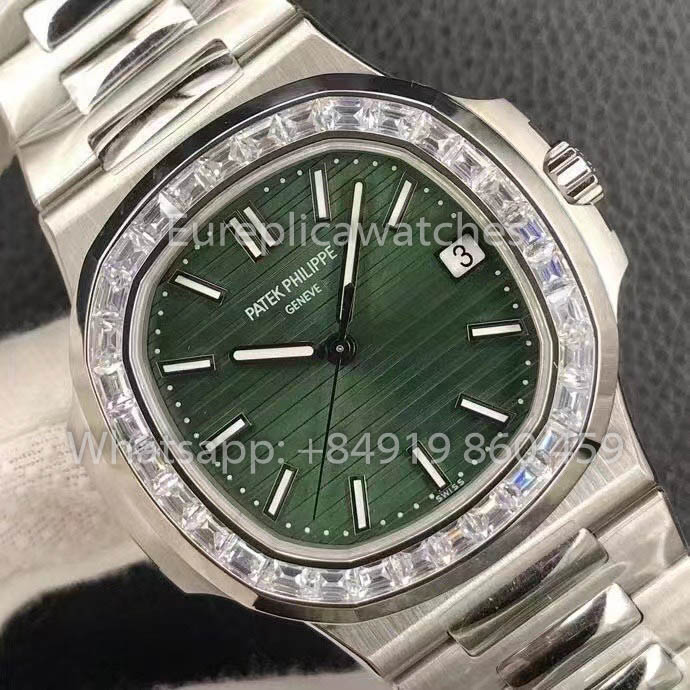 Patek Philippe Nautilus 5711 Olive Verde with T-Cut Diamonds 1:1 Best Clone 3K Fabbrica Newest Versione