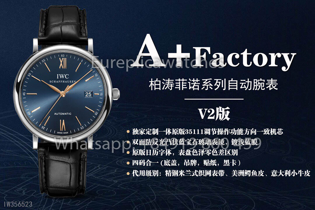 Reloj automático IWC Portofino IW356523 de 40 mm, réplica 1:1, el mejor clon A+. Fabricación: