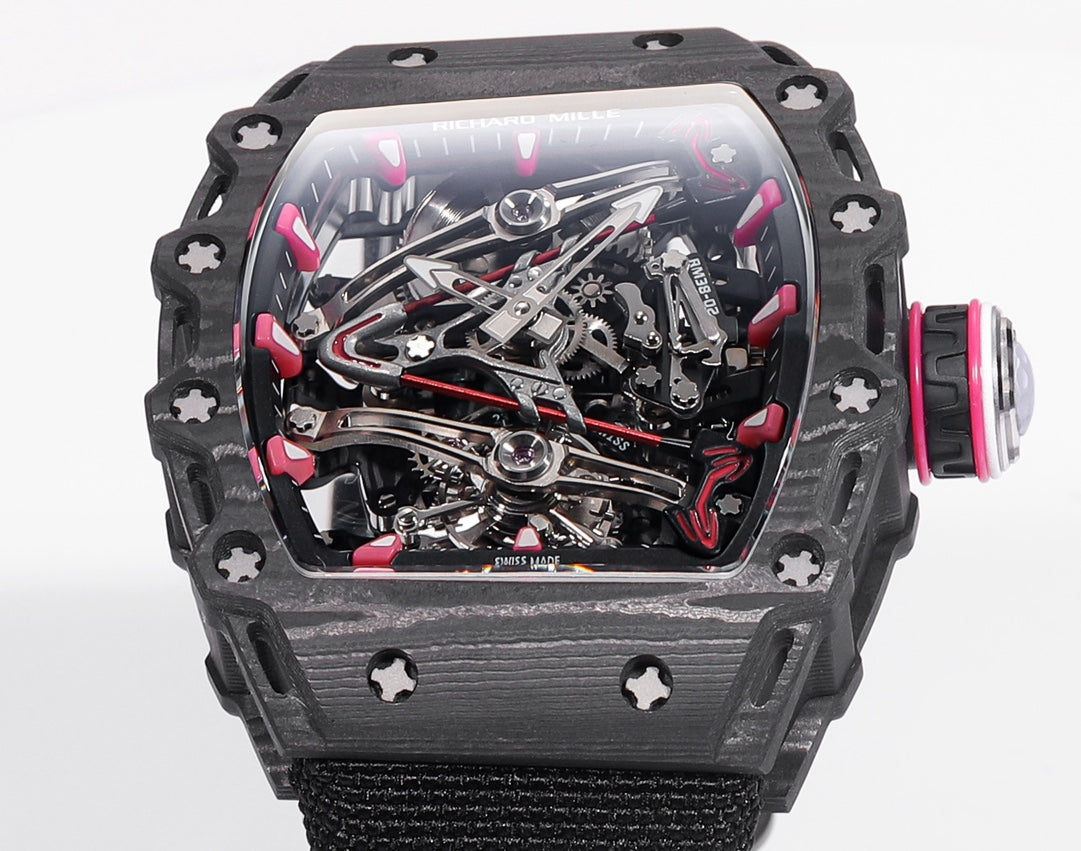 Richard Mille Bubba Watson Tourbillon RM38-02 1:1 Best Edition Caixa de Carbono Preto Velcro Tecido Cinturino