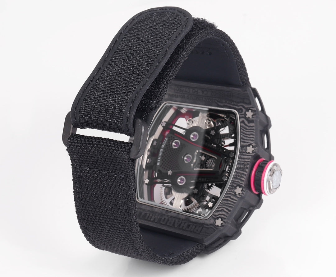 Richard Mille Bubba Watson Tourbillon RM38-02 1:1 Best Edition Caixa de Carbono Preto Velcro Tecido Cinturino